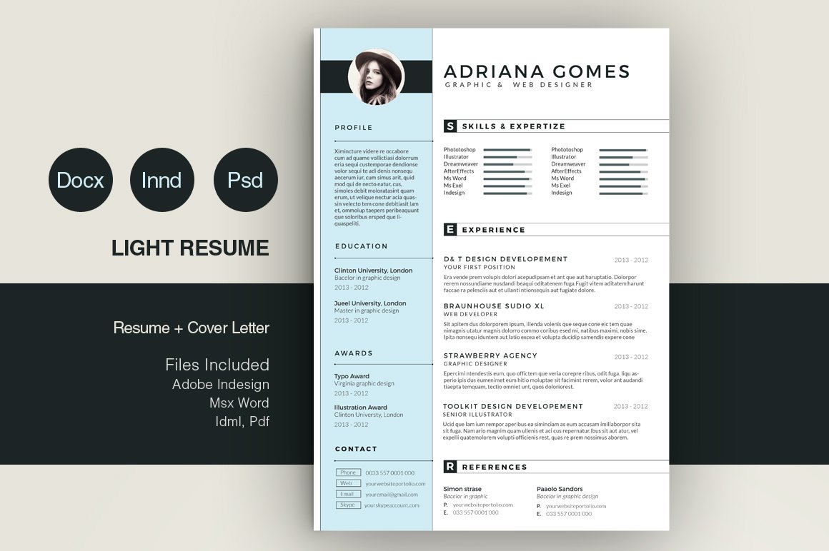 Blue and black resume template.