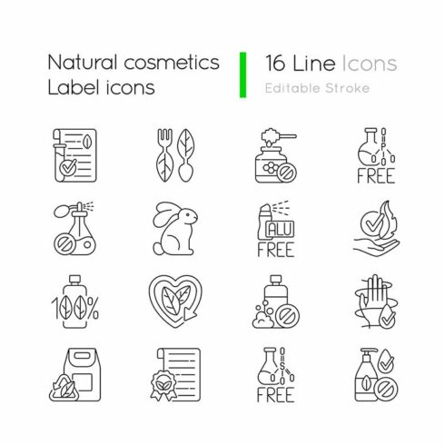 Natural cosmetic linear icons set cover image.