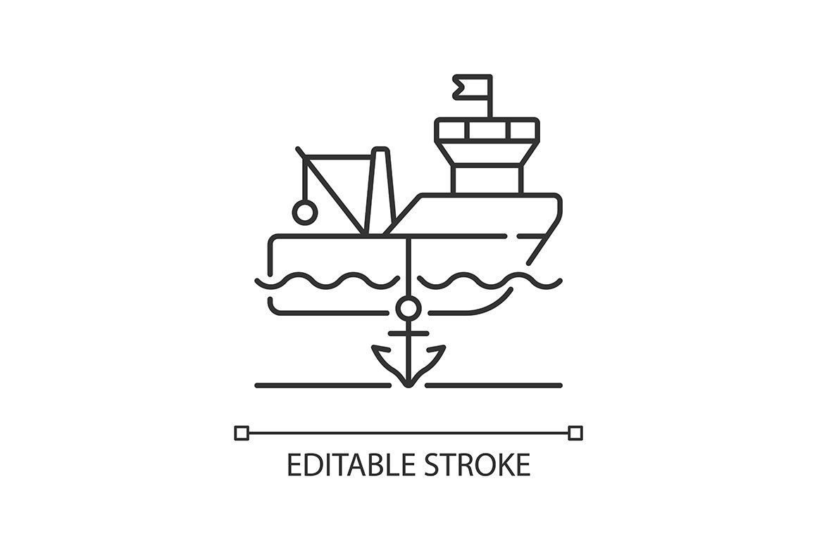 Anchored ship linear icon cover image.