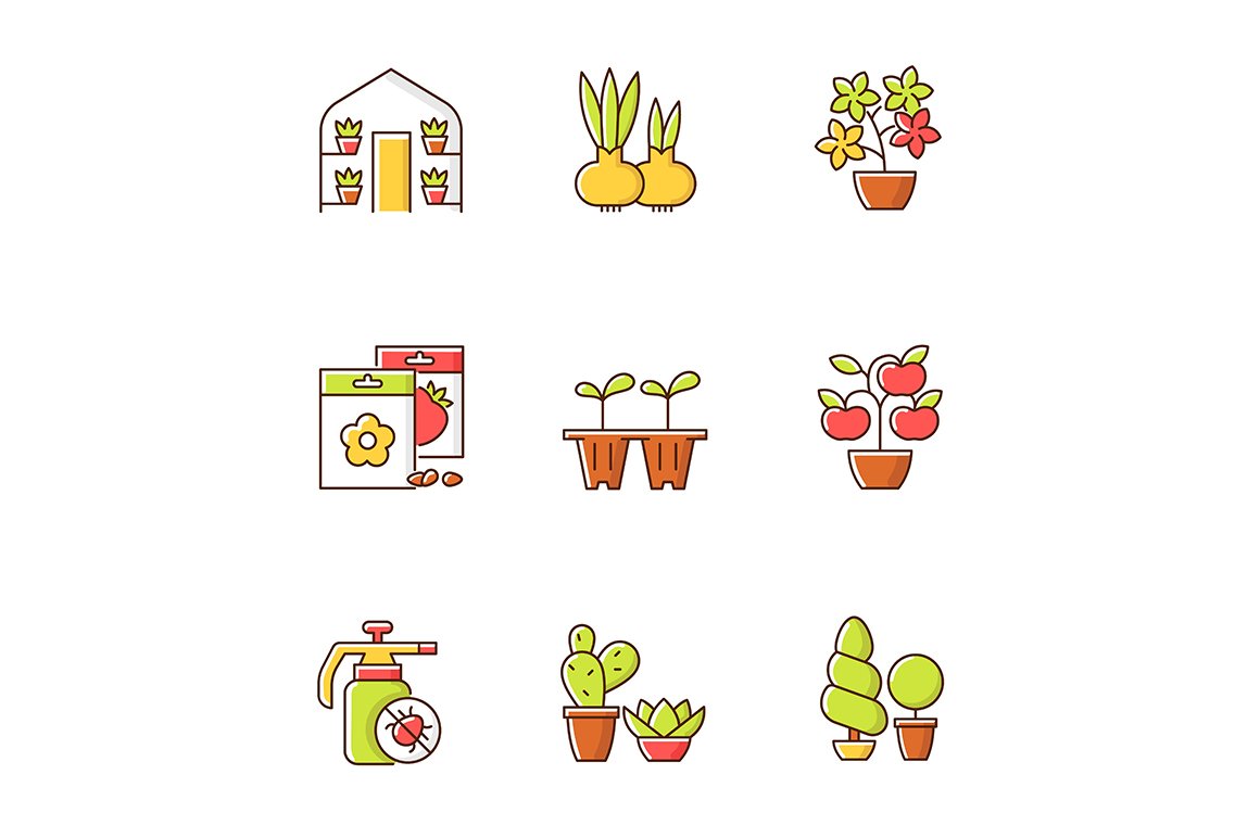 Gardening store categories icons set cover image.