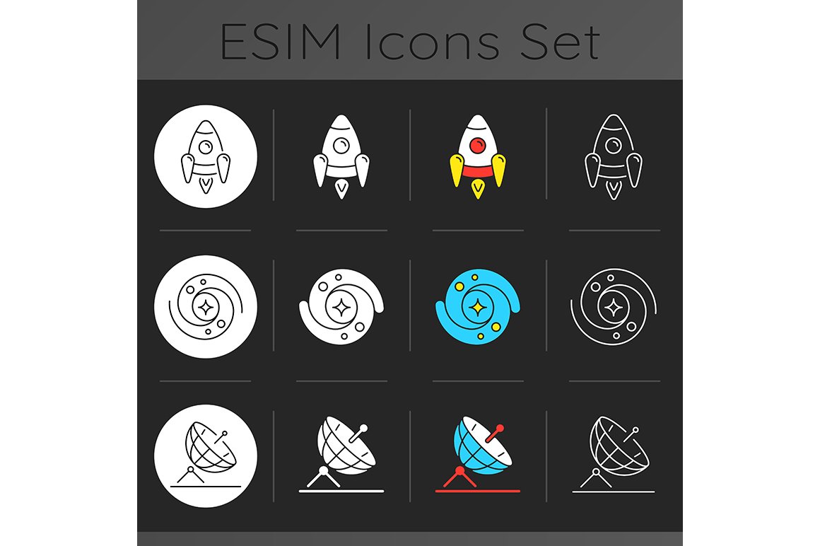 Astronautic dark theme icons set cover image.