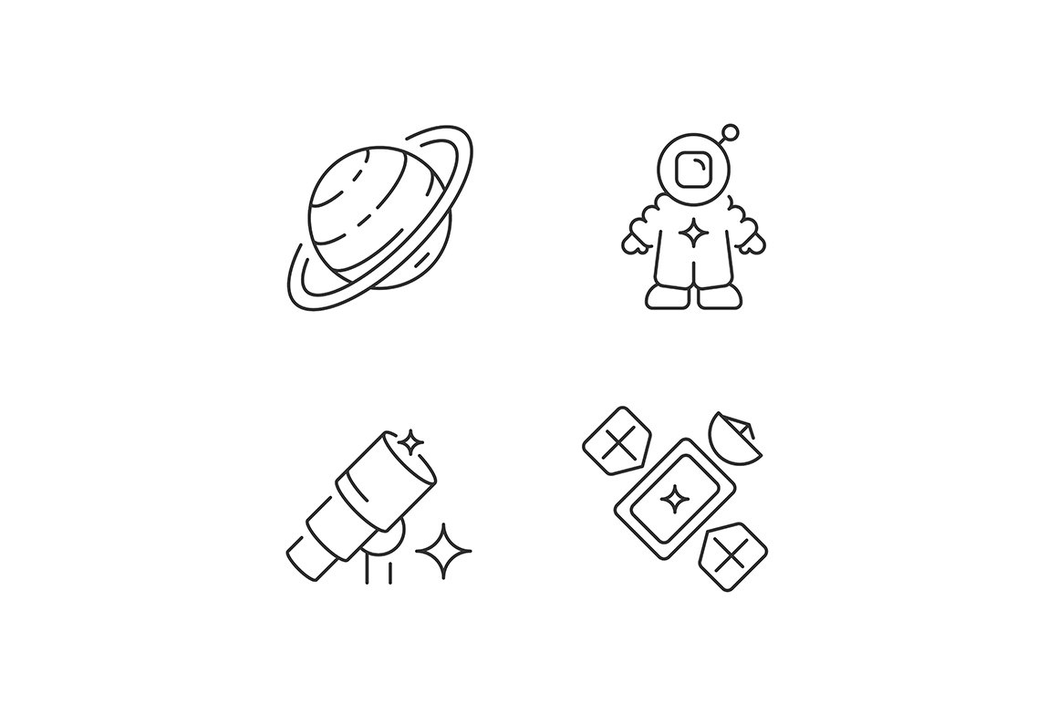 Astronautic linear icons set cover image.