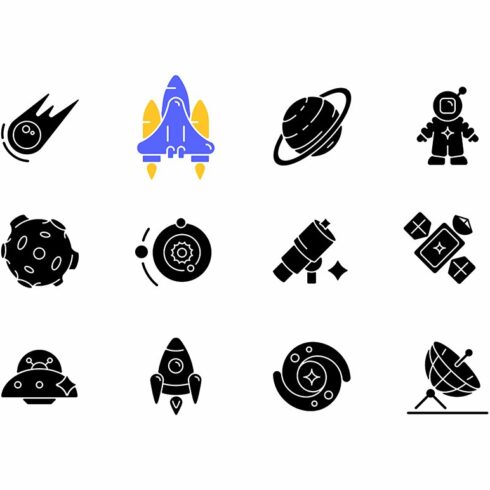 Astronautic black glyph icons set cover image.