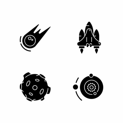 Astronautic black glyph icons set cover image.