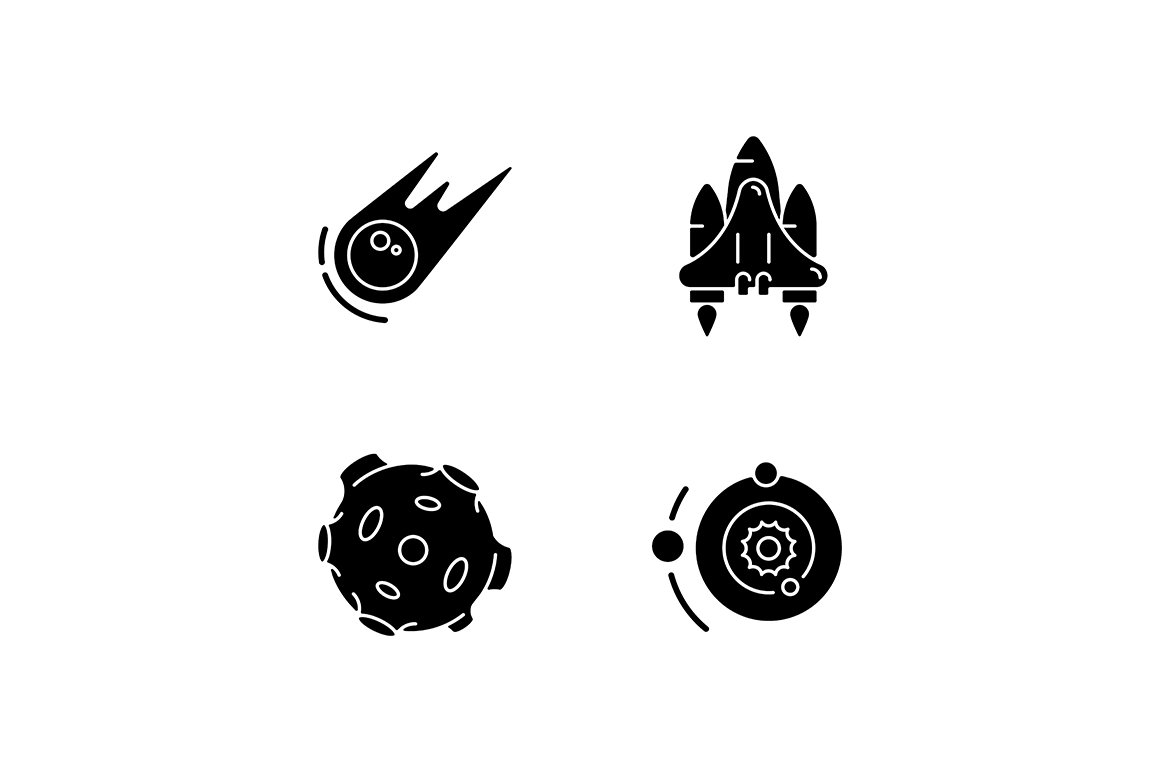 Astronautic black glyph icons set cover image.