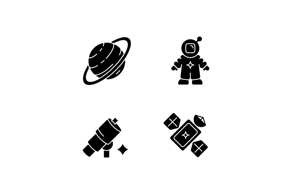 Astronautic black glyph icons set cover image.