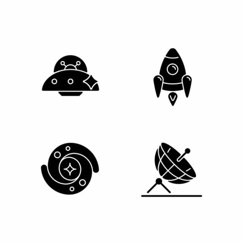 Astronautic black glyph icons set cover image.