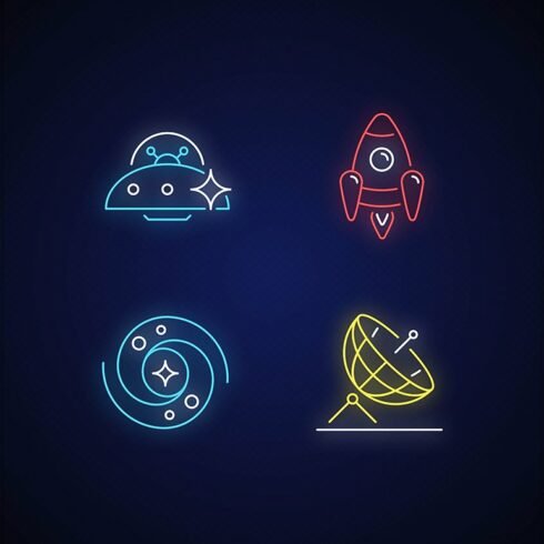 Astronautic neon light icons set cover image.