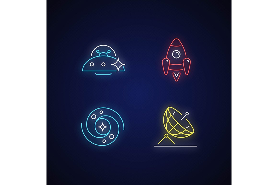 Astronautic neon light icons set cover image.