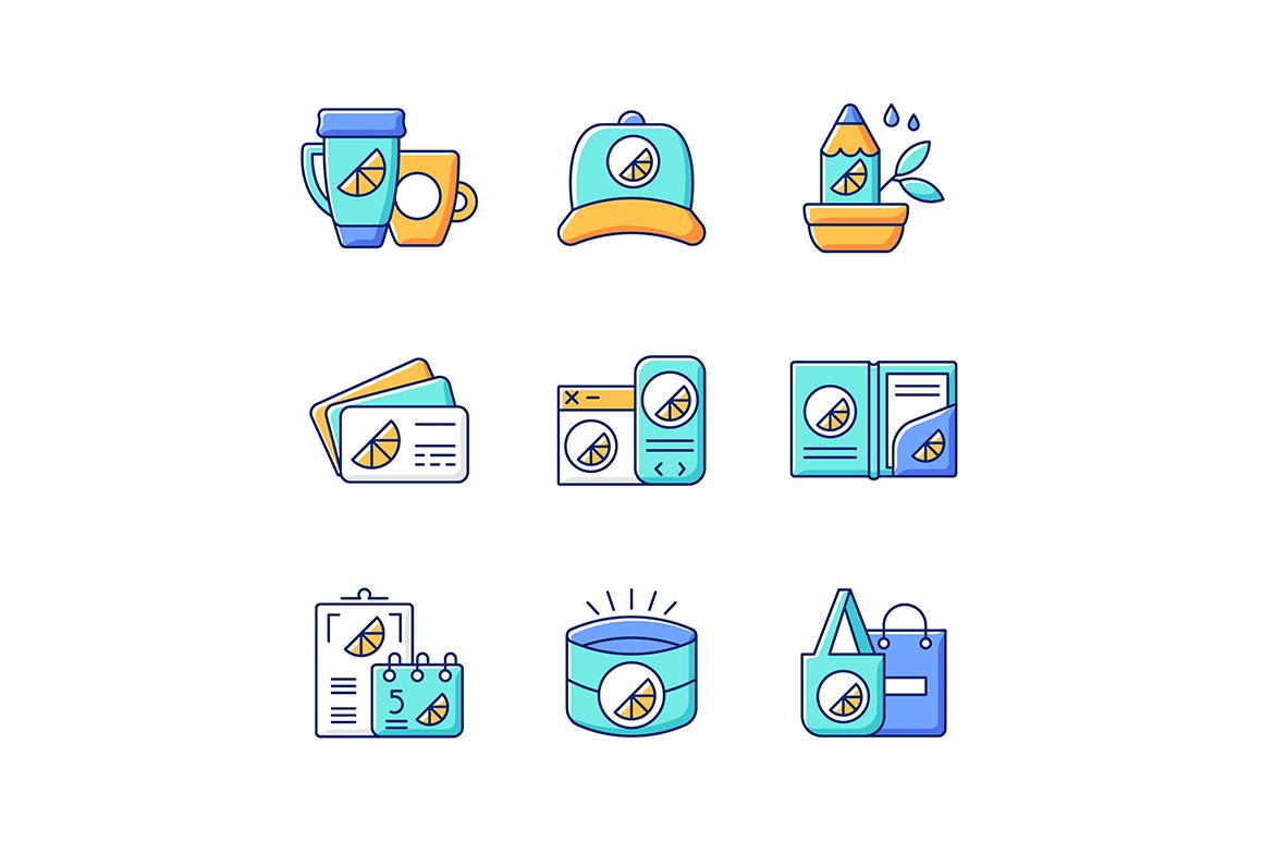 Company branding materials icons set cover image.