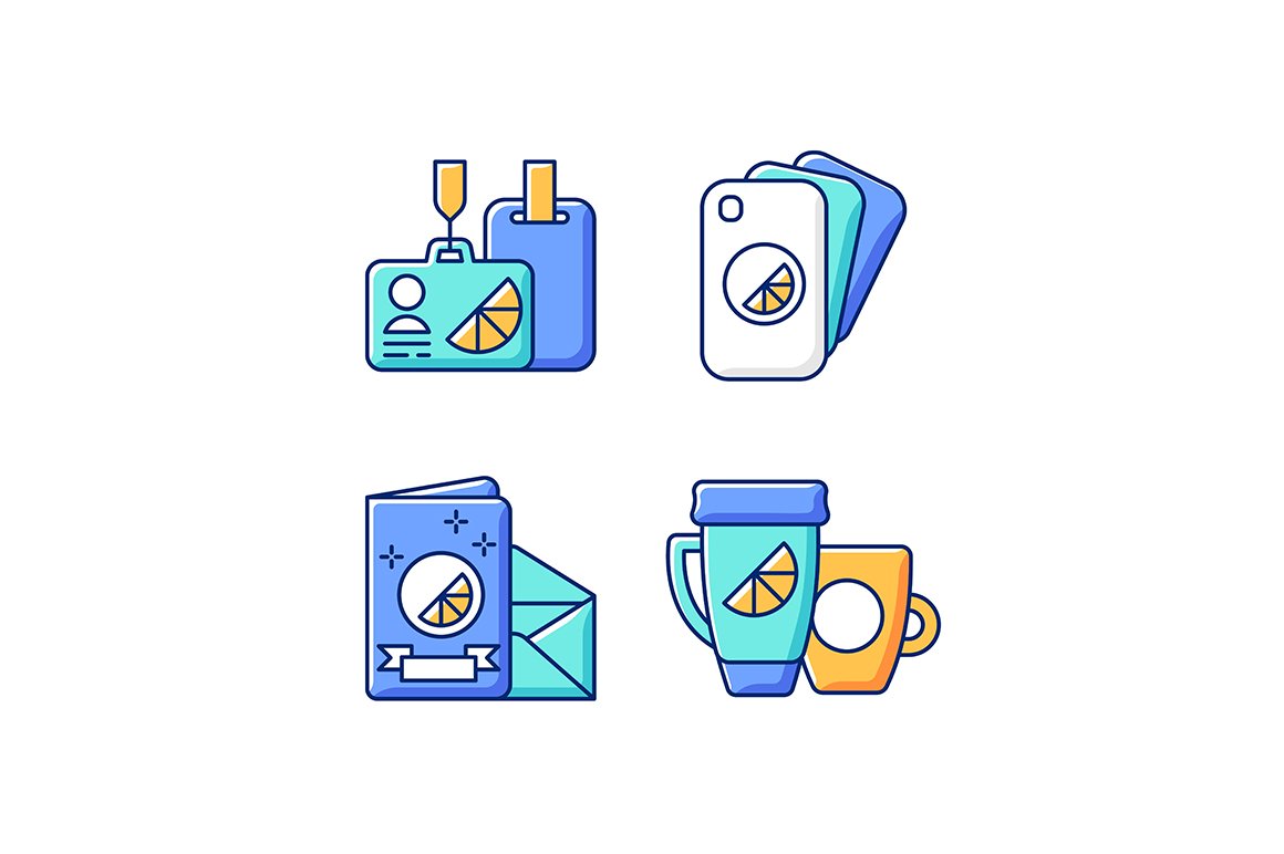 Company branding materials icons set cover image.