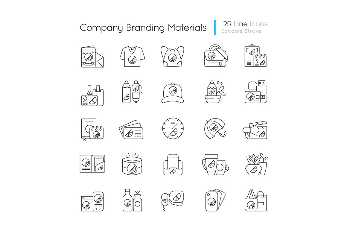 Company branding materials icons set cover image.