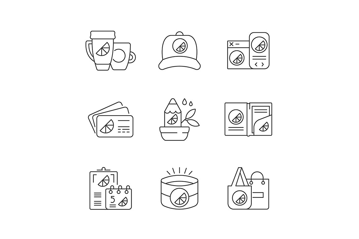 Company branding materials icons set cover image.