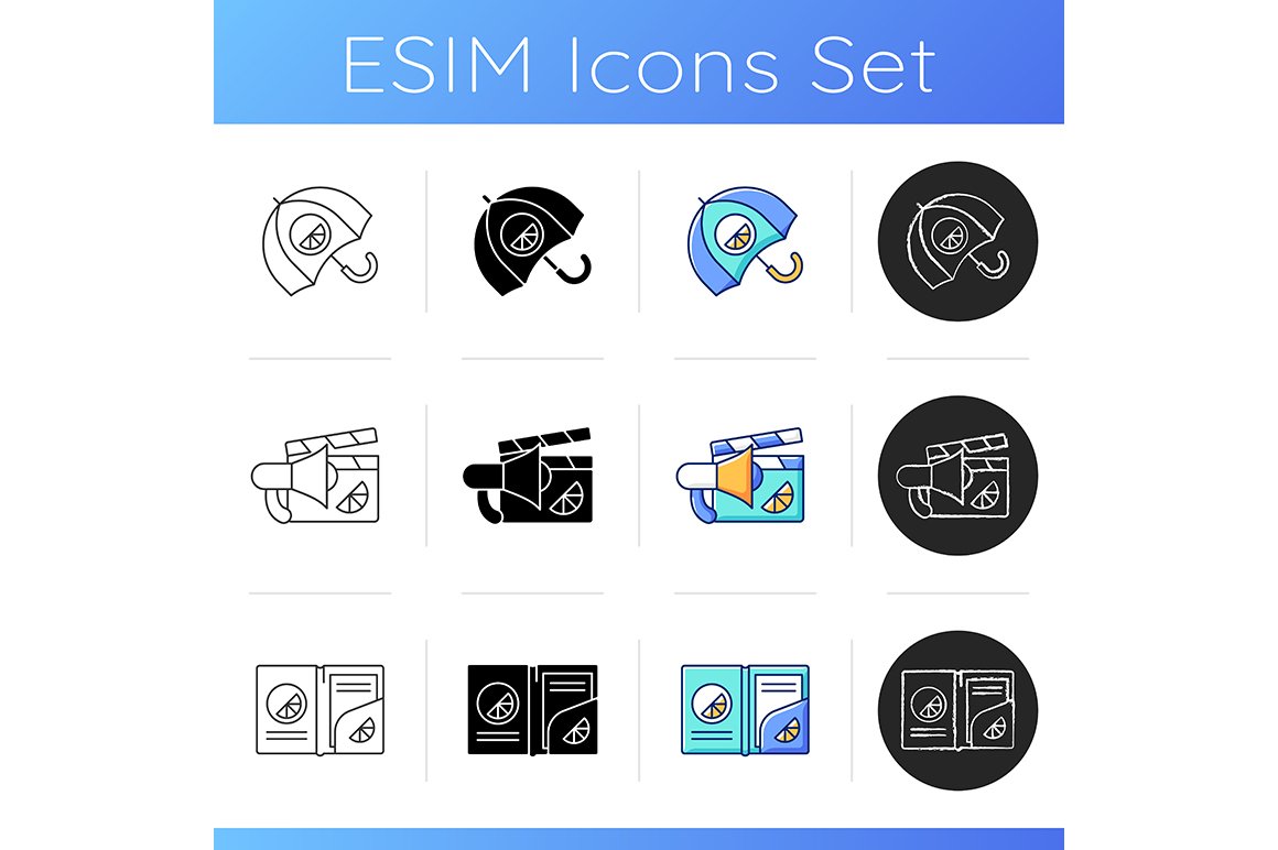 Company branding materials icons set cover image.