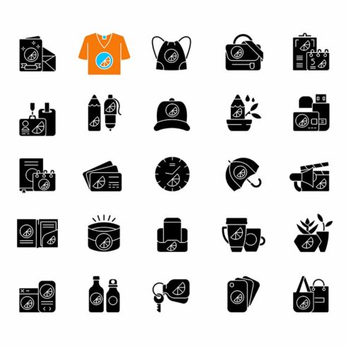 Company branding materials icons set cover image.