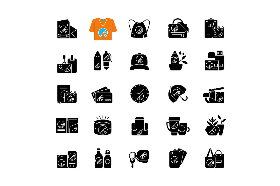 Company branding materials icons set cover image.