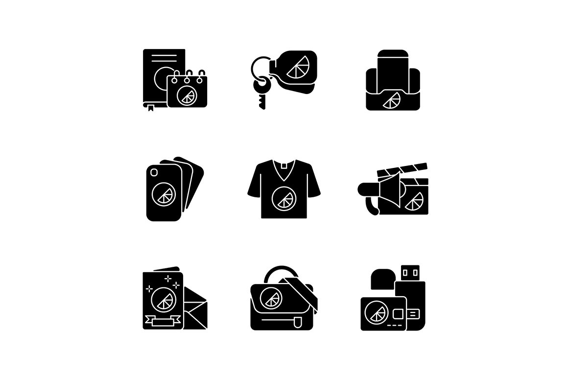 Company branding materials icons set cover image.