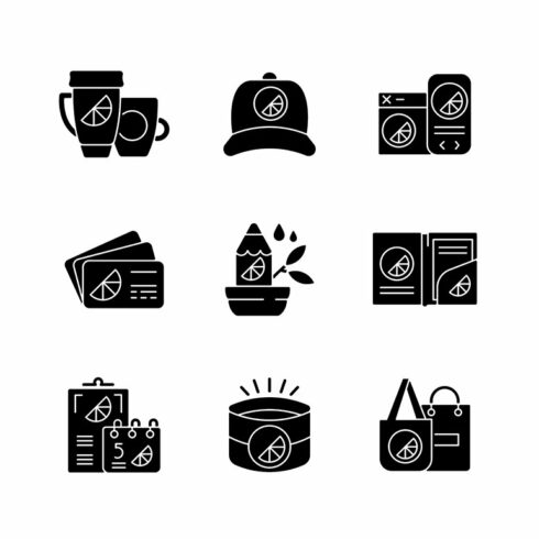 Company branding materials icons set cover image.