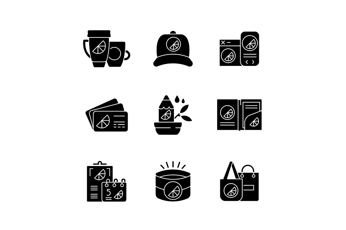 Company branding materials icons set cover image.