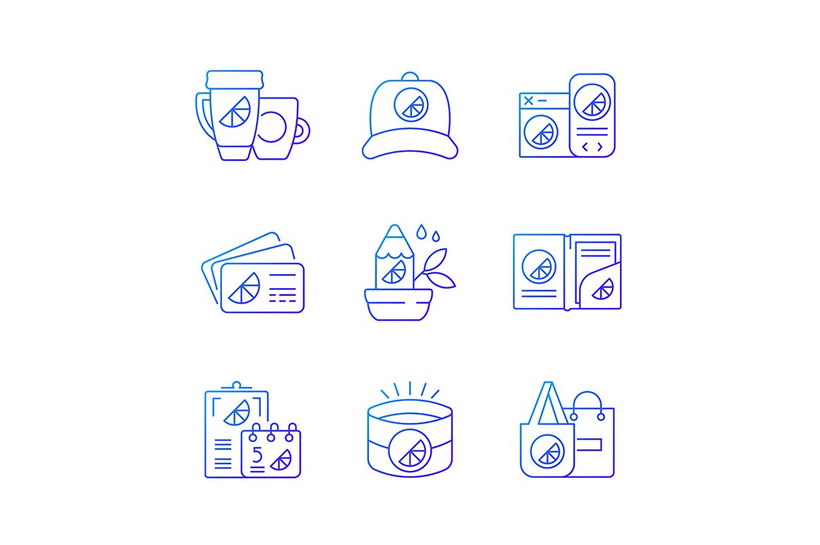 Company branding materials icons set cover image.