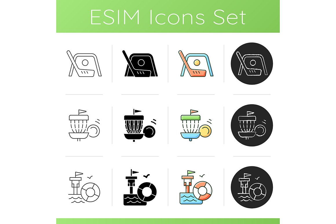 Summer camp activities icons set cover image.