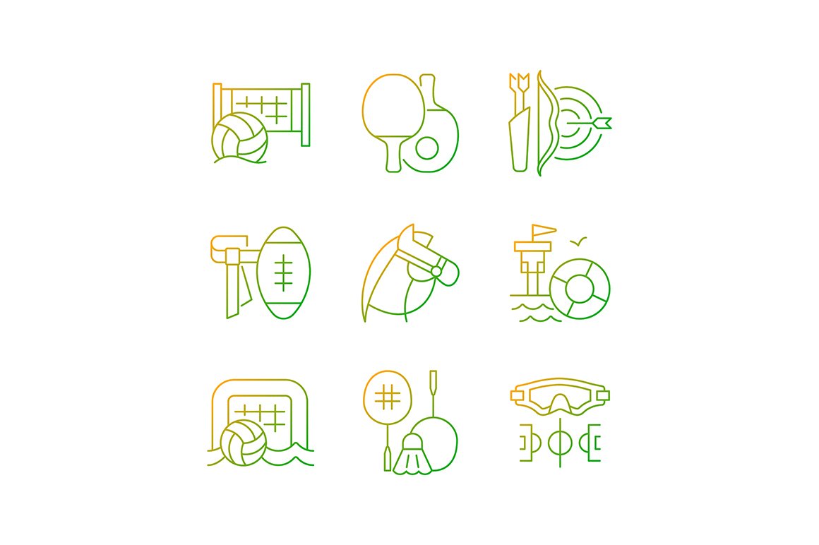 Summer camp activities icons set cover image.