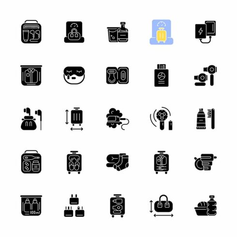 Travel size objects glyph icons set cover image.