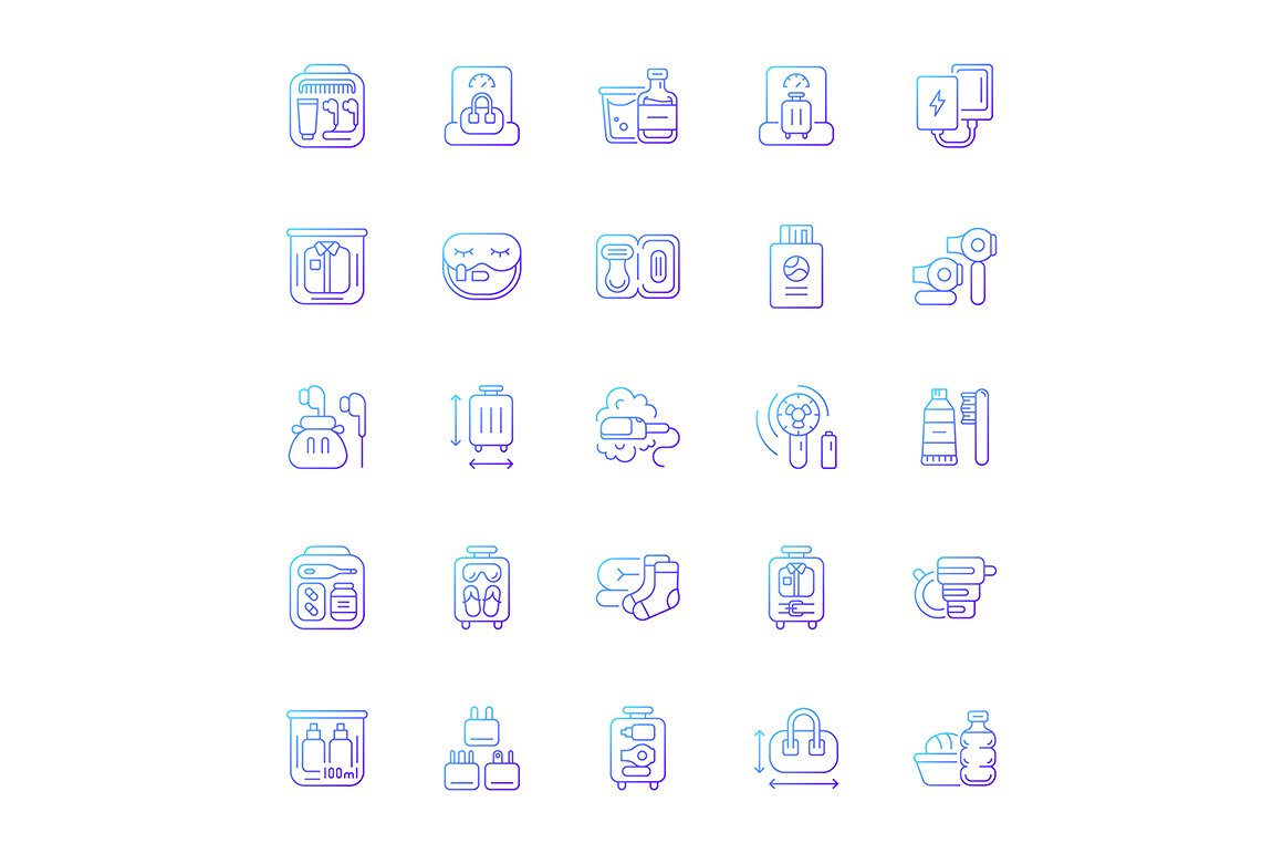 Travel size objects gradient icons cover image.