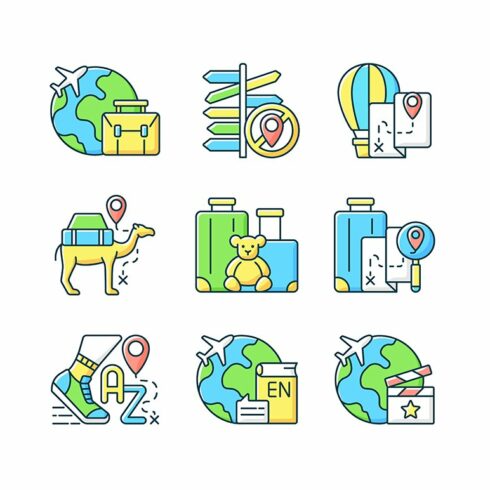 Travel type RGB color icons set cover image.