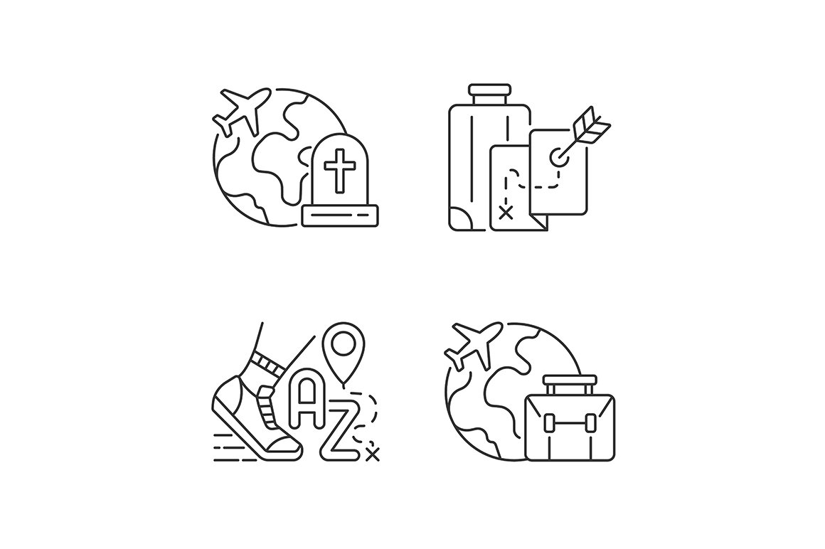 Tourism linear icons set cover image.