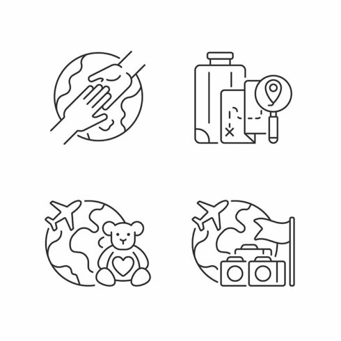 Travel linear icons set cover image.