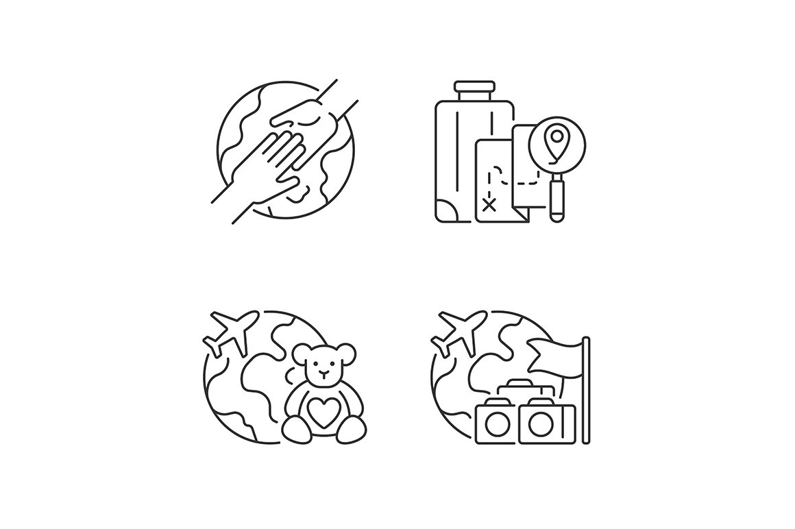 Travel linear icons set cover image.