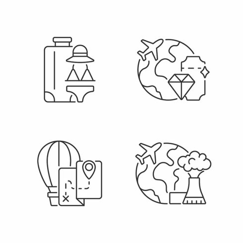 International travel linear icons cover image.