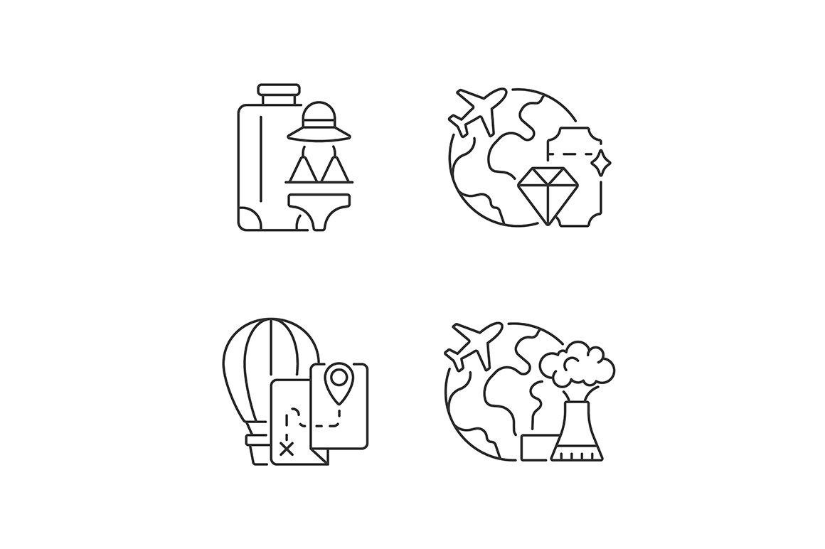 International travel linear icons cover image.