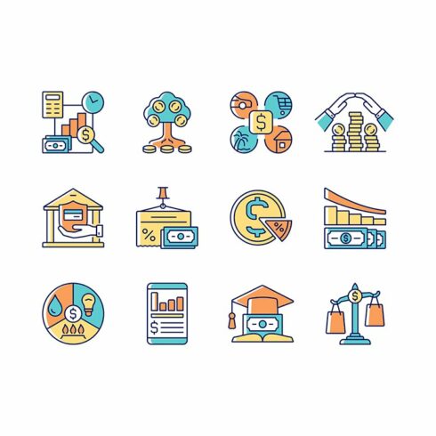 Financial literacy icons set cover image.