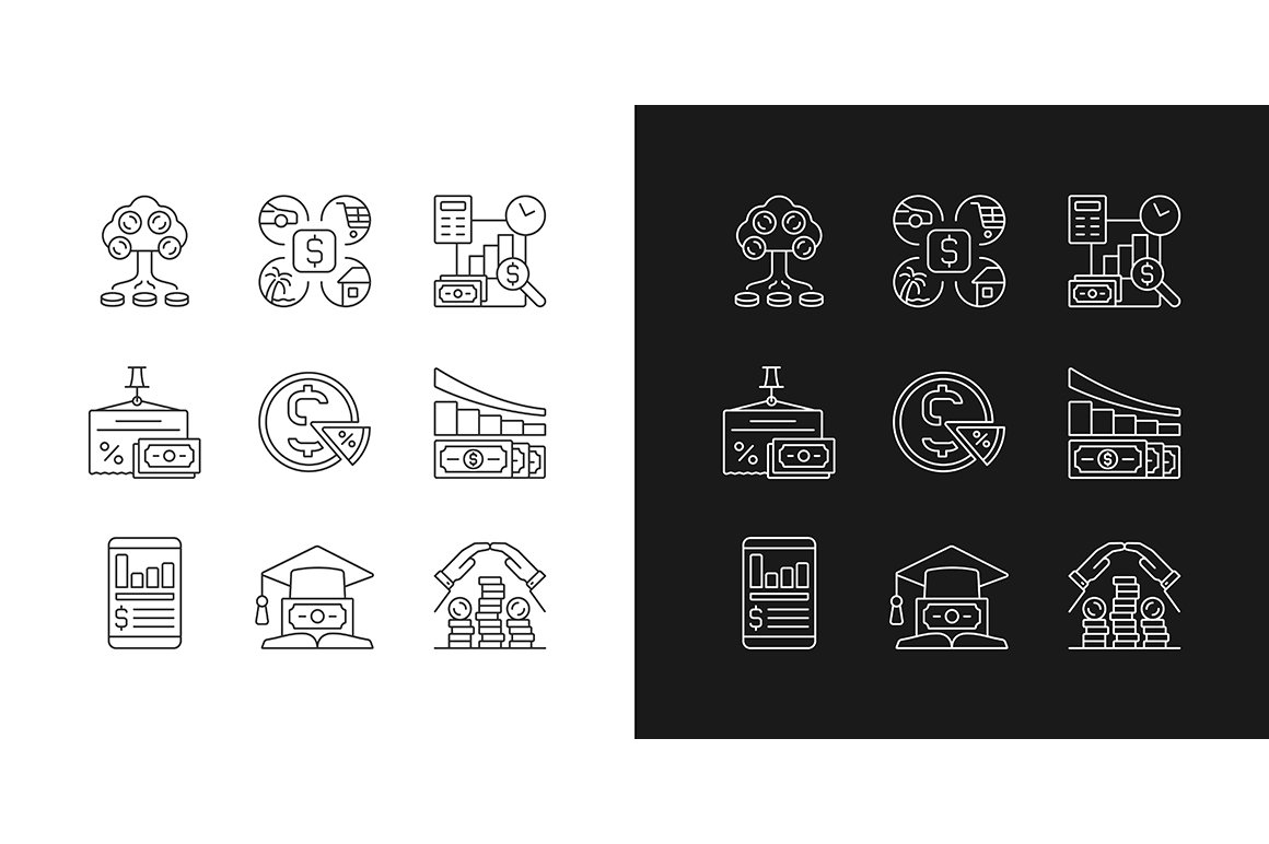 Finance linear icons set cover image.