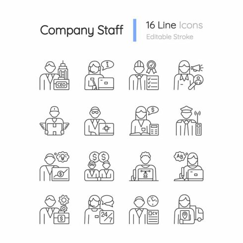 Company staff related icons set cover image.