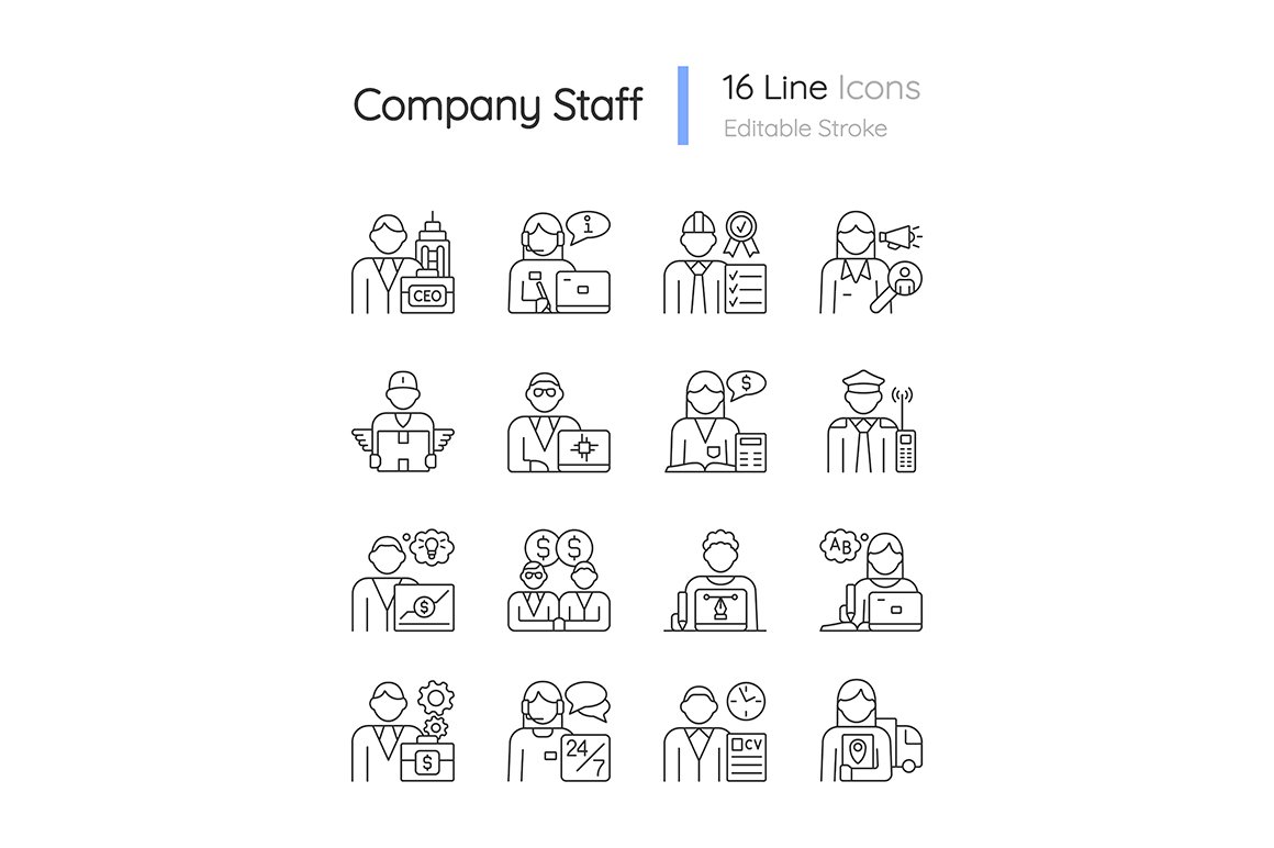 Company staff related icons set cover image.