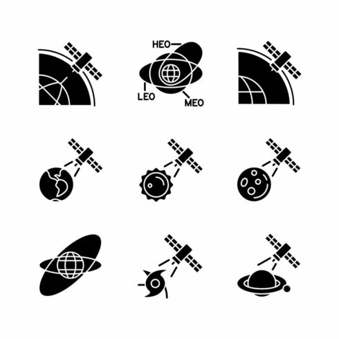 Satellites functions icons set cover image.