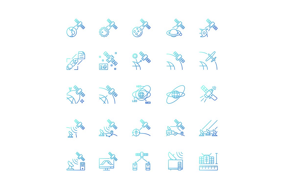 Satellites types gradient icons set cover image.