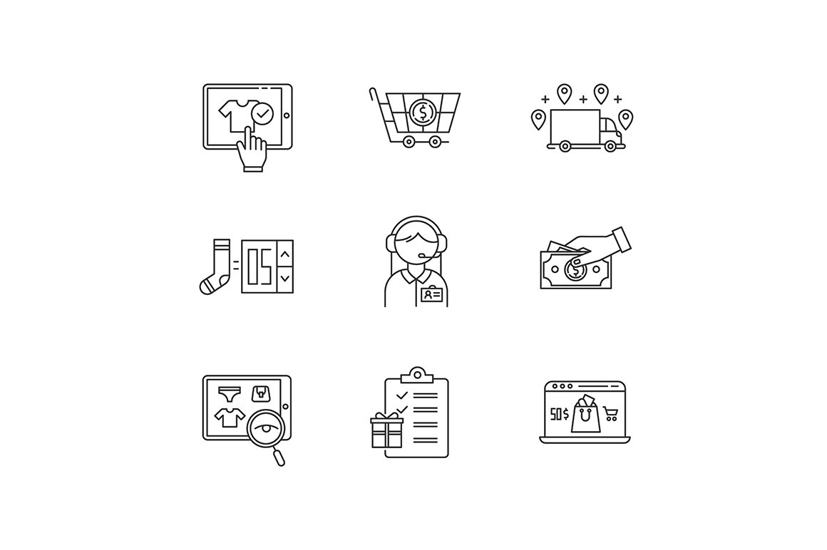 E commerce linear icons set cover image.