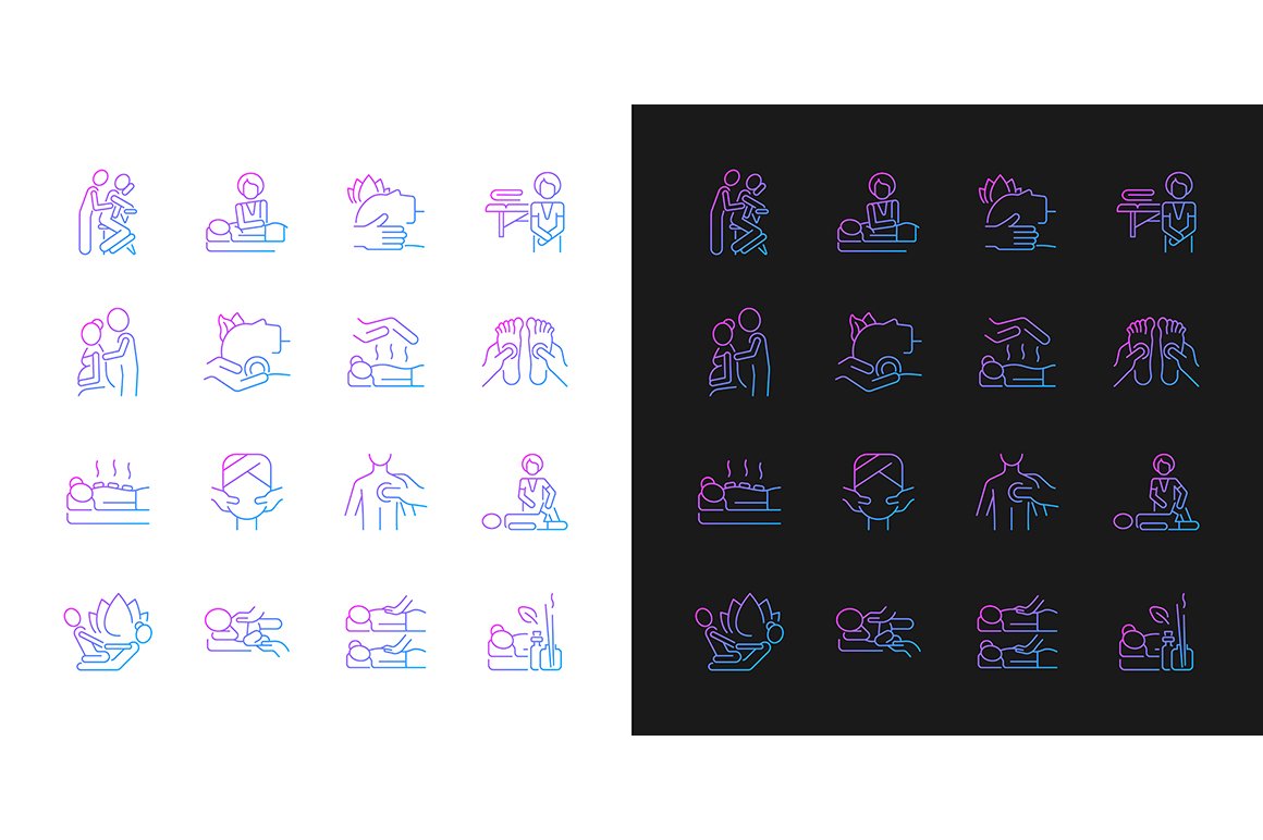 Massage types gradient icons set cover image.