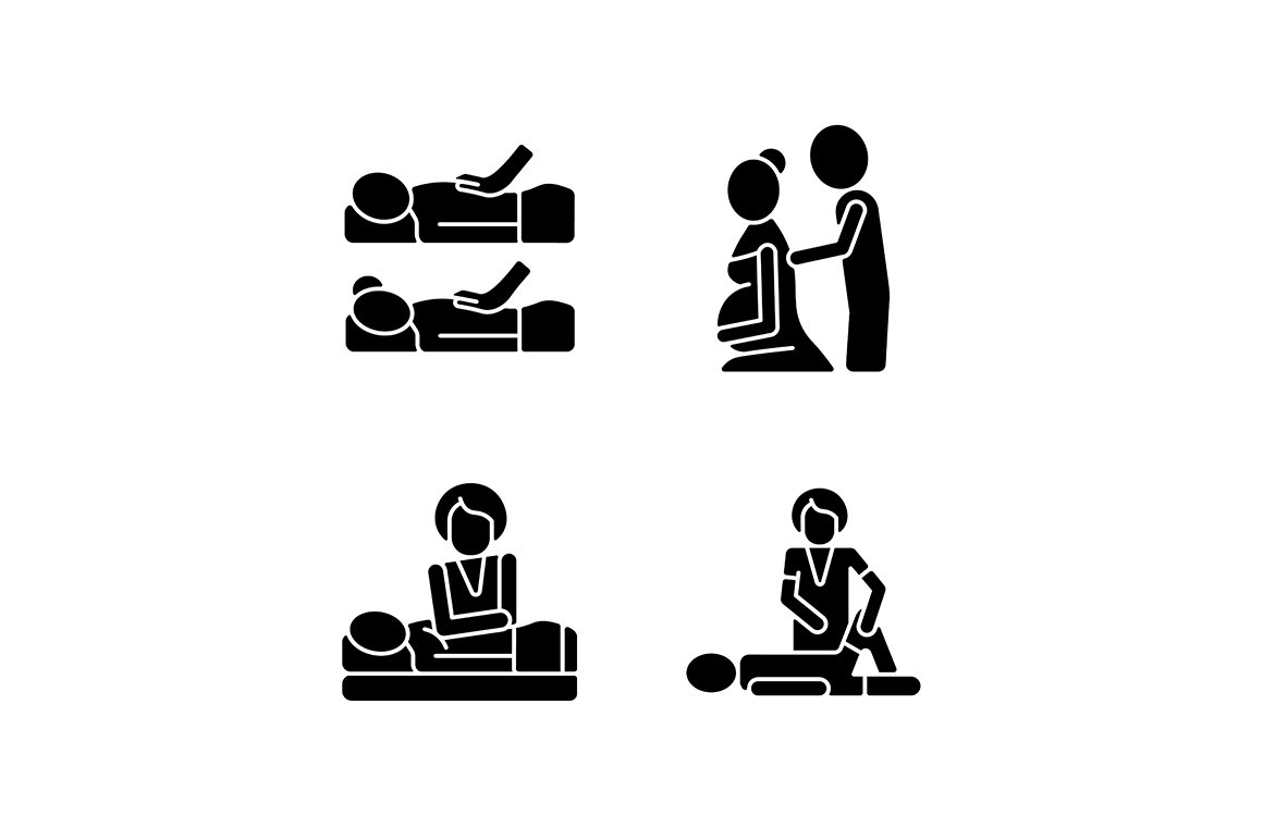 Relaxing spa experience glyph icons cover image.