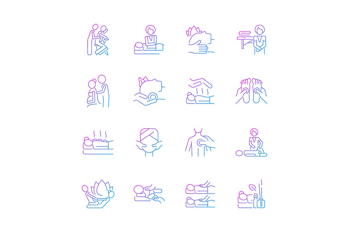 Massage types gradient icons set cover image.