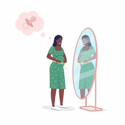 Pregnant woman semi flat characters cover image.