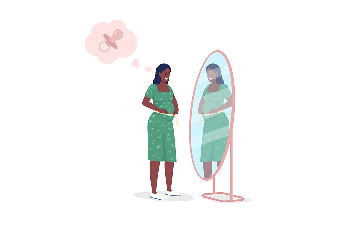 Pregnant woman semi flat characters cover image.