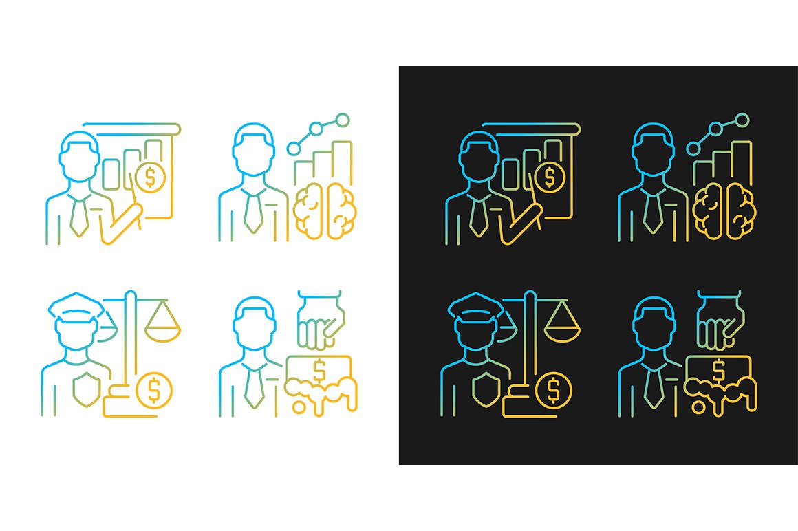 Finance literacy and law icons set cover image.