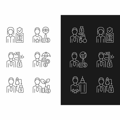 Finance jobs linear icons set cover image.