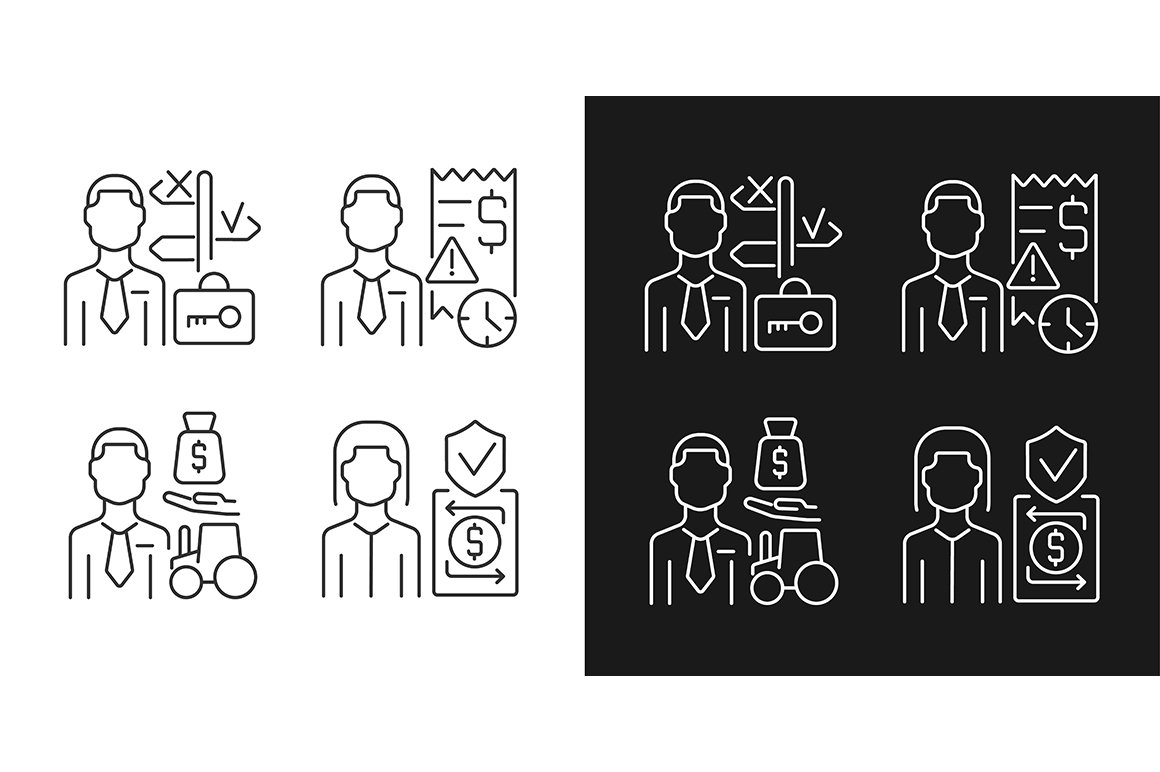 Financial occupation linear icons cover image.