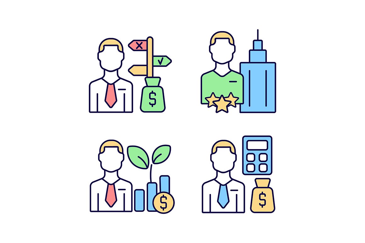 Financial field experts color icons cover image.